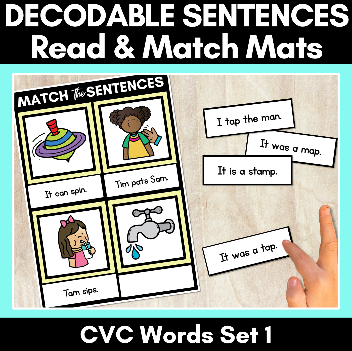 Decodable CVC Sentences Mats - Read & Match Set 1 - CVC Words