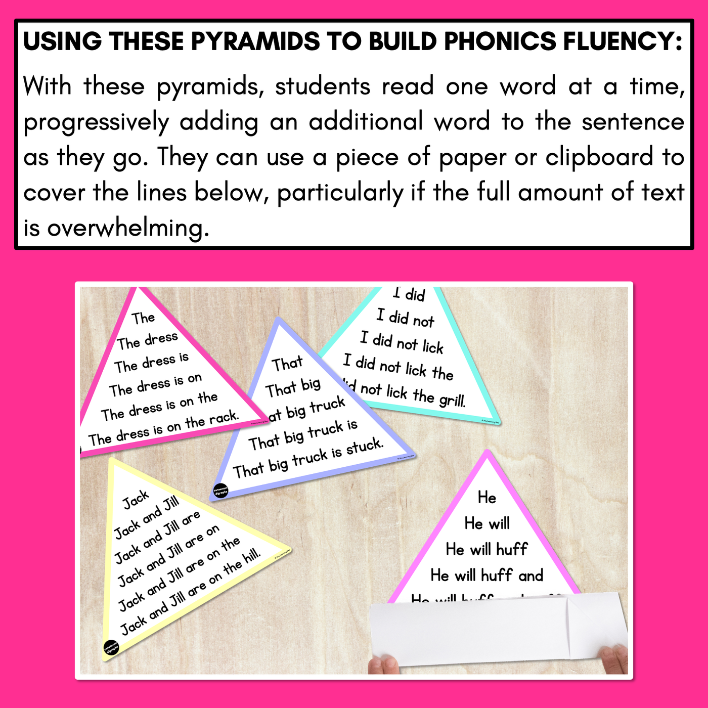 LL SS FF ZZ CK WORDS - Decodable Sentences Pyramids - Phonics Fluency