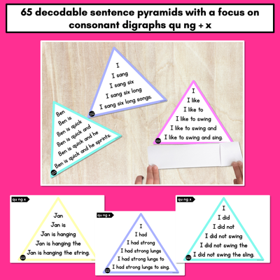 QU NG + X WORDS - Decodable Sentences Pyramids - Phonics Fluency
