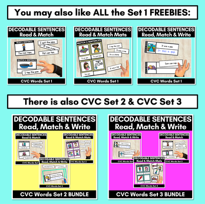 Decodable CVC Sentences - Read and Match Set 1 - Kindergarten Phonics