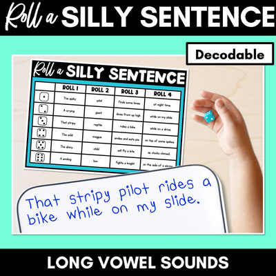 Decodable Sentences with Long Vowel Sounds - Roll a Silly Sentence Phonics Game