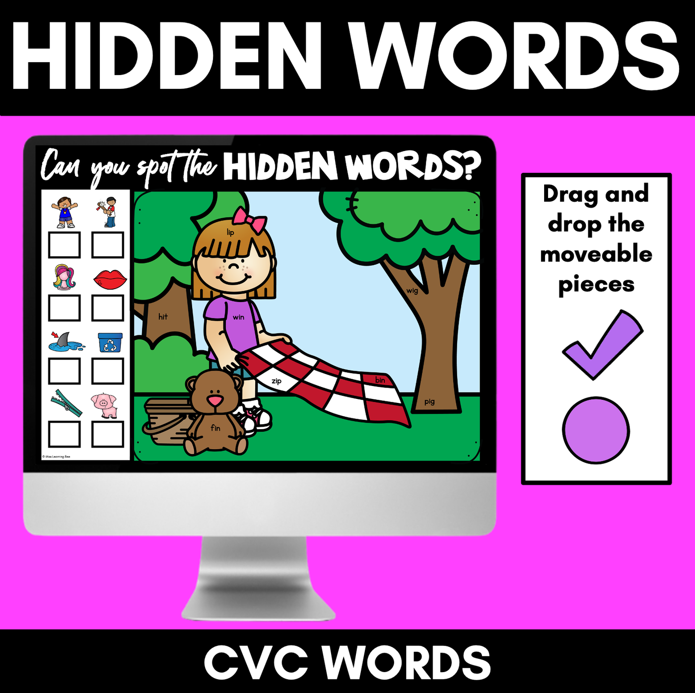 HIDDEN CVC WORD SLIDES - Digital Phonics Game for CVC words
