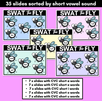 FLY SWAT CVC WORD DIGITAL SLIDES - Set 1 - Kindergarten Phonics Game