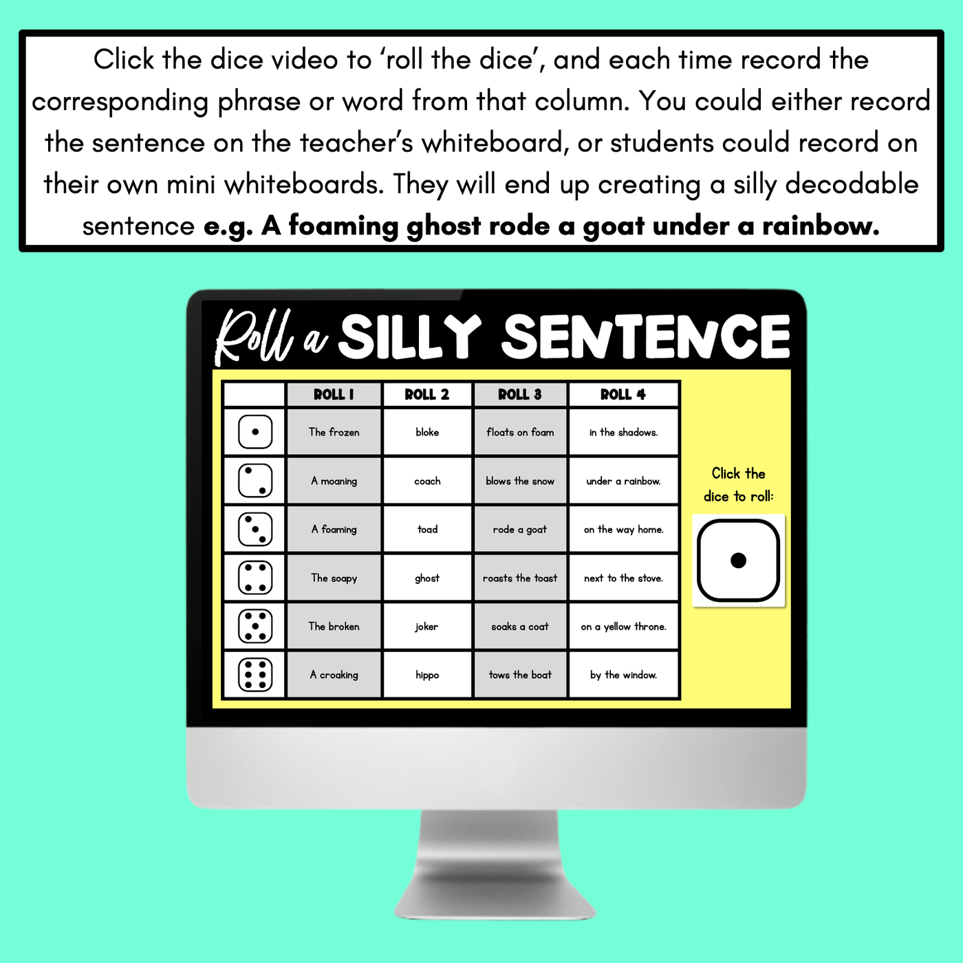 Decodable Sentences with Long Vowel Sounds - DIGITAL Roll a Silly Sentence