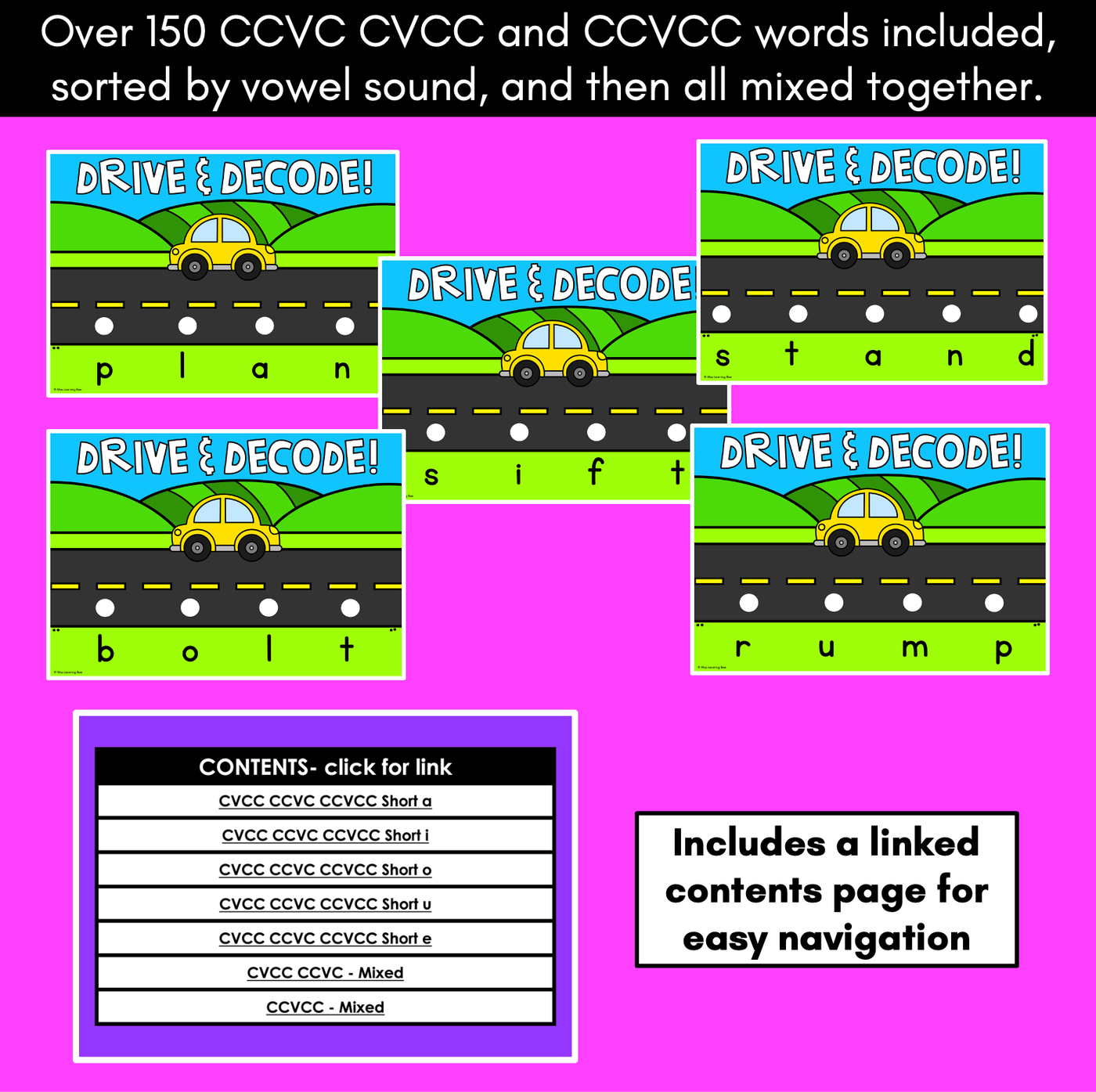 Blending CVCC CCVC CCVCC Words with Cars - DIGITAL SLIDES - Drive & Decode