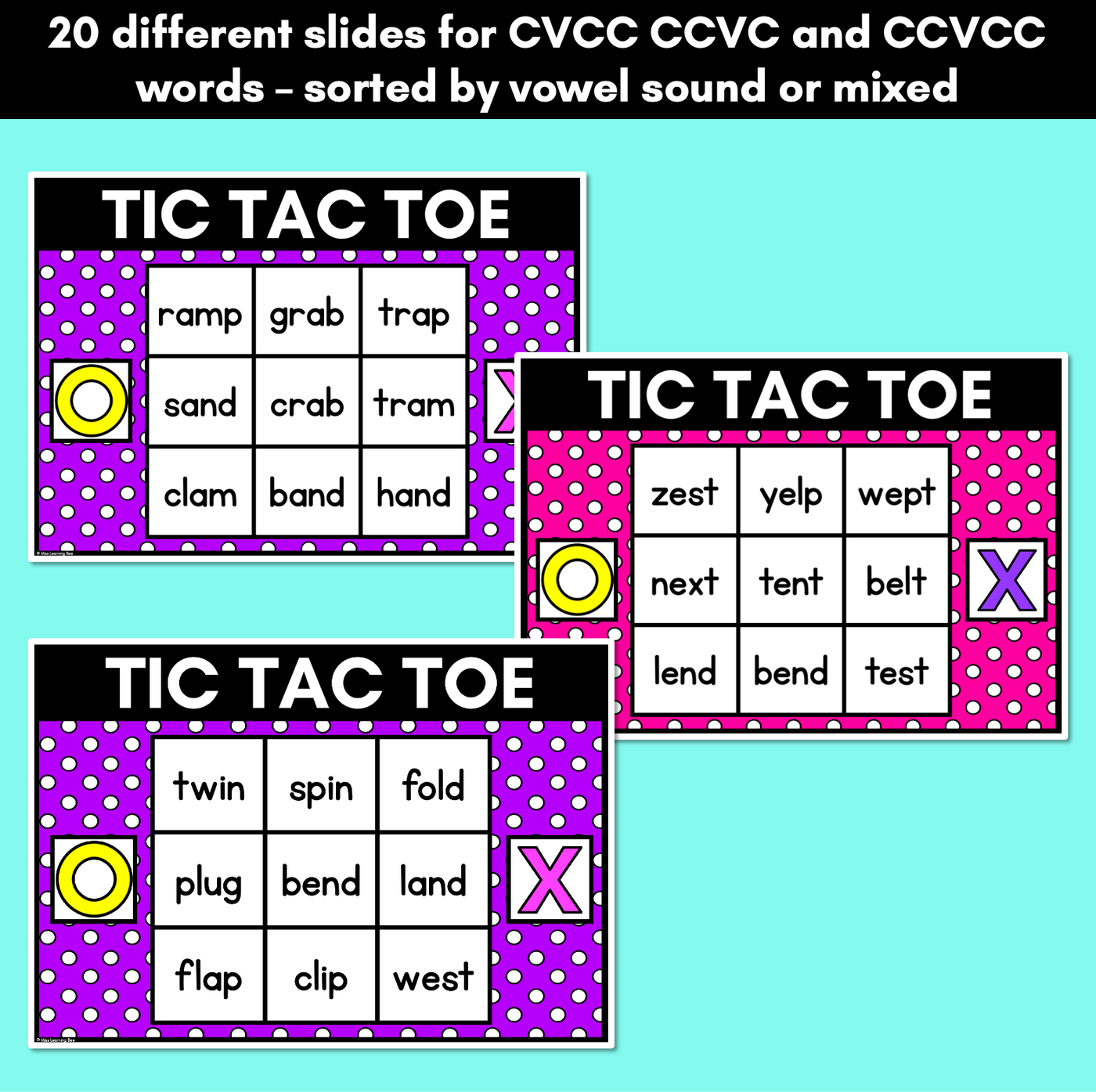 DIGITAL TIC TAC TOE for CVCC CCVC CCVCC Words - Digital Phonics Activity for PowerPoint