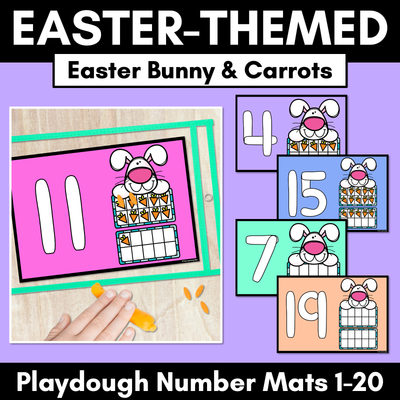 Easter-themed Activities - Playdough Number Mats for 1-20 - Easter Bunny & Carrots