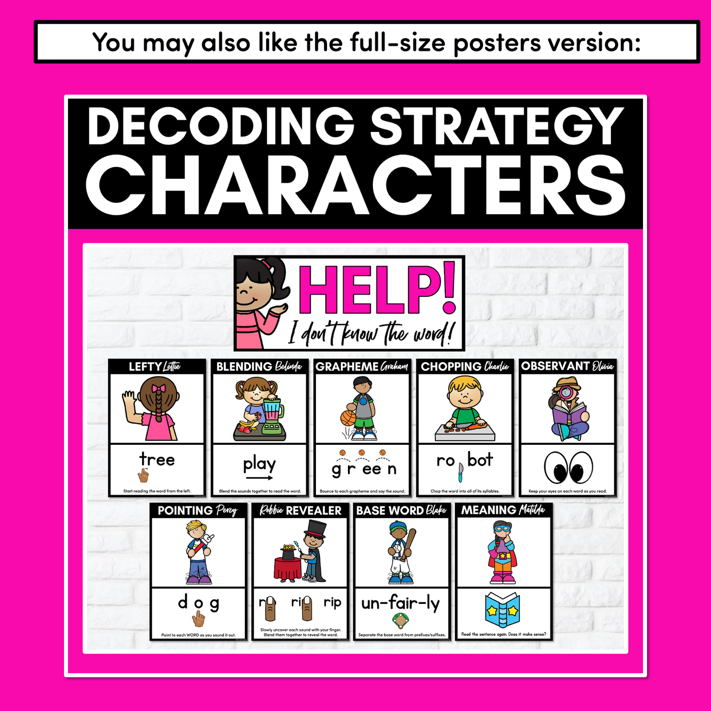 Research-Based Reading Strategy Character One-Page Handouts - Decoding Strategies