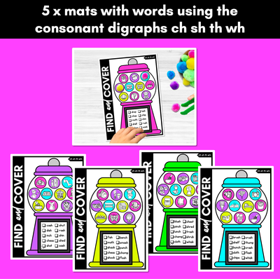 CH SH TH WH Words - Find & Cover No Prep Phonics Game for Consonant Digraphs