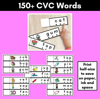 CVC Word Foldable Strips - Decodable Word Task Cards for Kindergarten Phonics