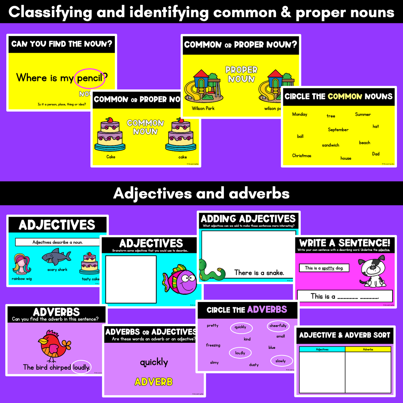 Grammar Lessons POWERPOINT - Nouns Verbs Adjectives Adverbs & More