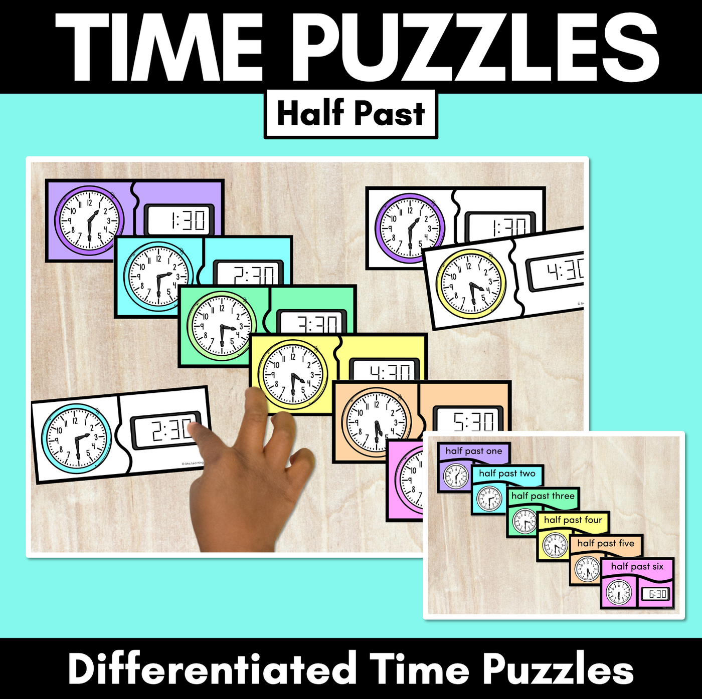 TIME PUZZLES - Half Past - Digital and Analog Time