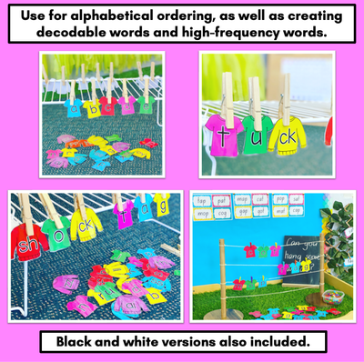 Decodable Word Building Activity - Hang the Clothes - Interactive Phonics Game