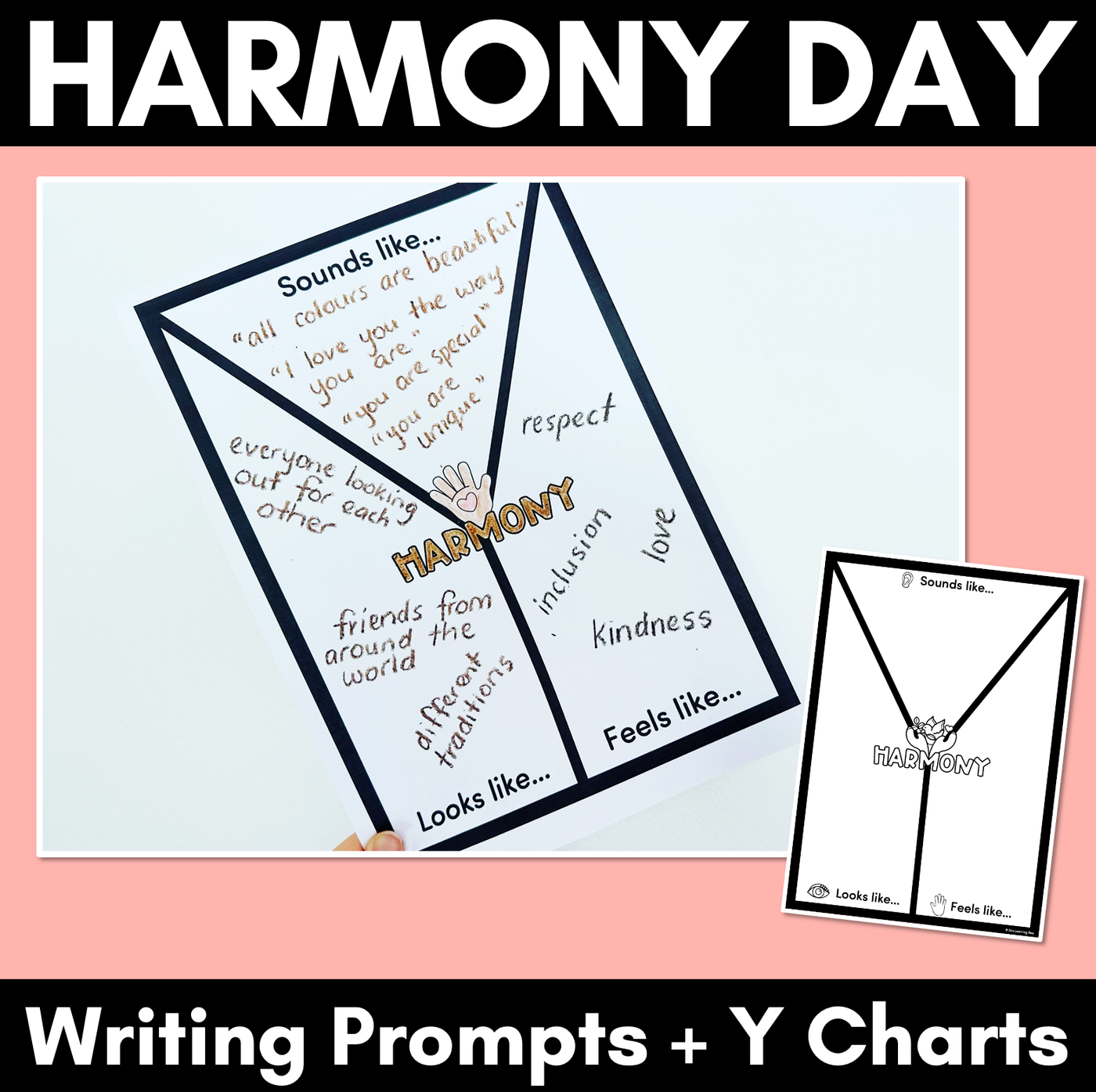 Harmony Day Writing Prompts & Y-Chart Brainstorm Pages