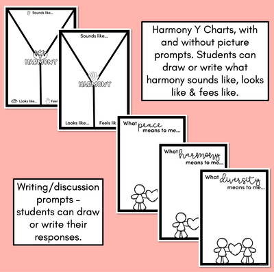 Harmony Day Writing Prompts & Y-Chart Brainstorm Pages