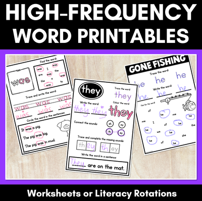 High Frequency Words Worksheets - Heart Word Print & Go Activities