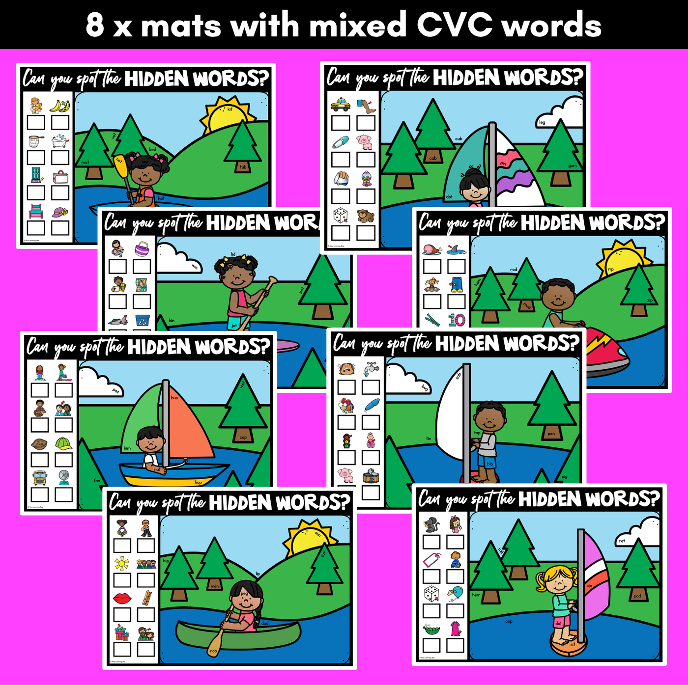 HIDDEN CVC WORD MATS - No Prep Phonics Game for CVC words