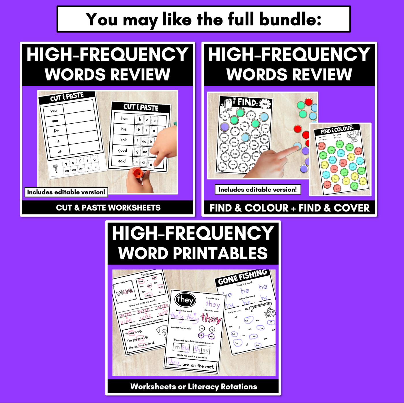 High Frequency Word Worksheets - Find & Colour or Find & Cover