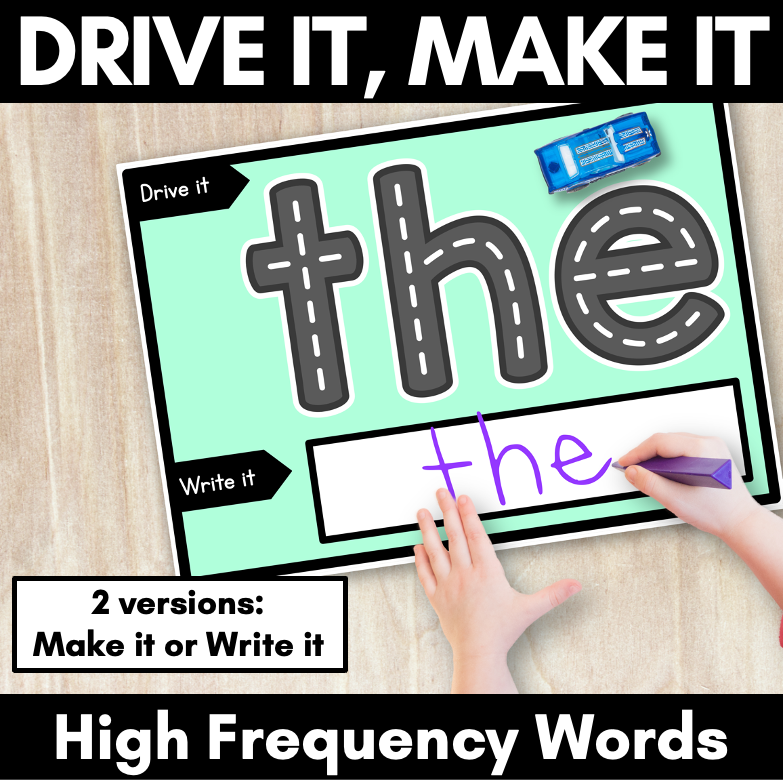 High Frequency Words Car Game - Drive It Make It - Kindergarten Phonics Activity