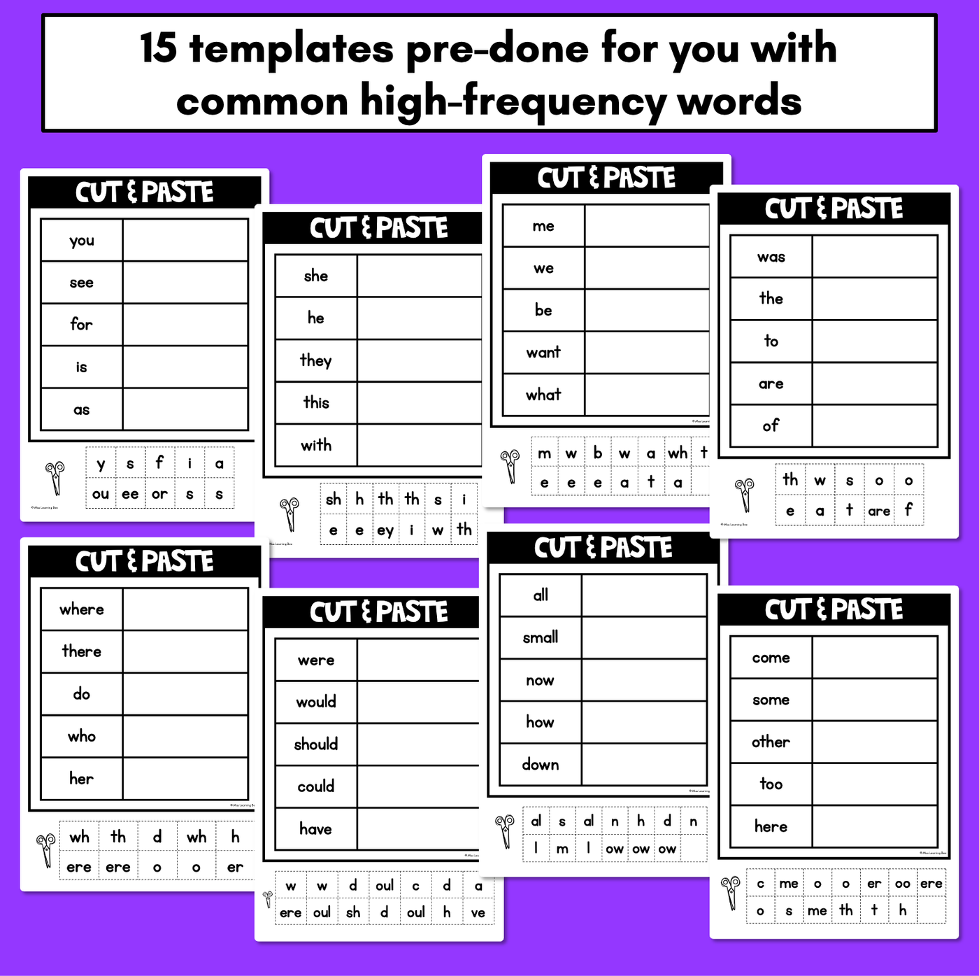High Frequency Words Cut & Paste - Print & Go Phonics Activities