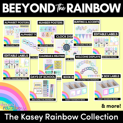 BOOK BOX HOLDER EDITABLE LABELS- The Kasey Rainbow Collection - Rainbow Bees