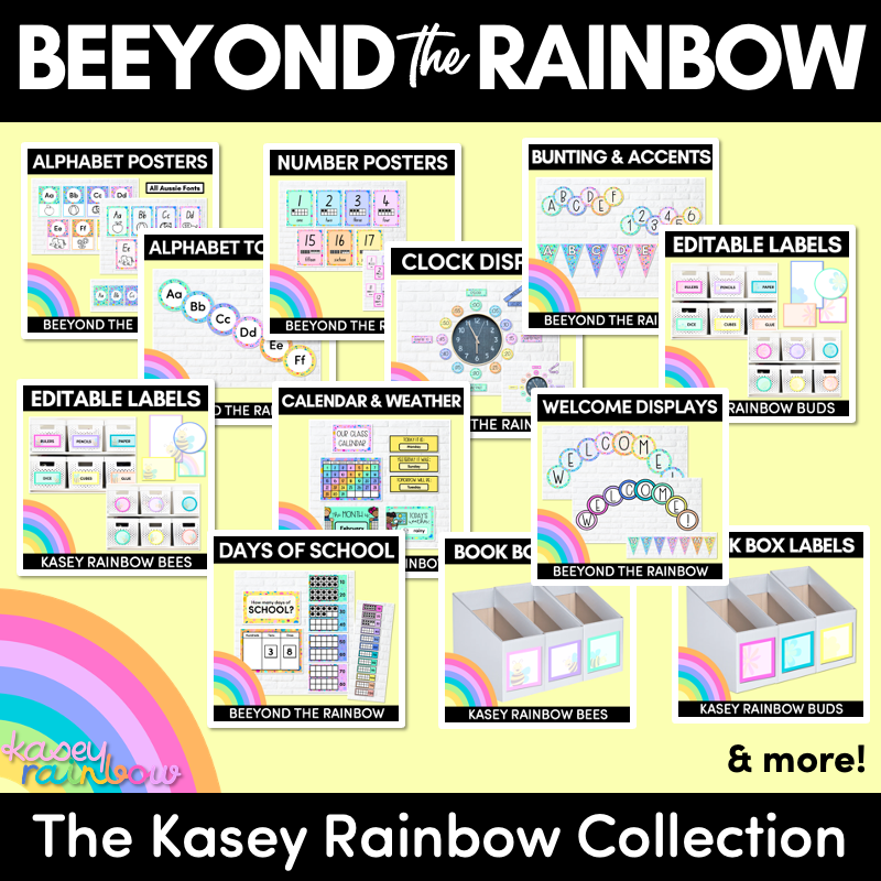 BOOK BOX HOLDER EDITABLE LABELS- The Kasey Rainbow Collection - Rainbow Buds