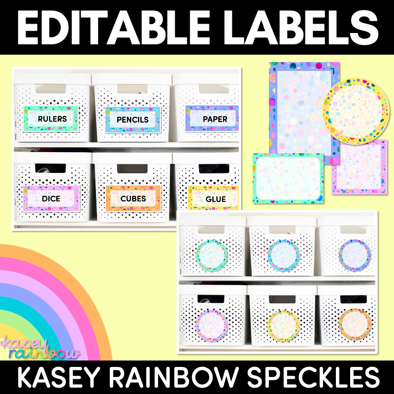 EDITABLE LABELS- The Kasey Rainbow Collection - RAINBOW SPECKLES