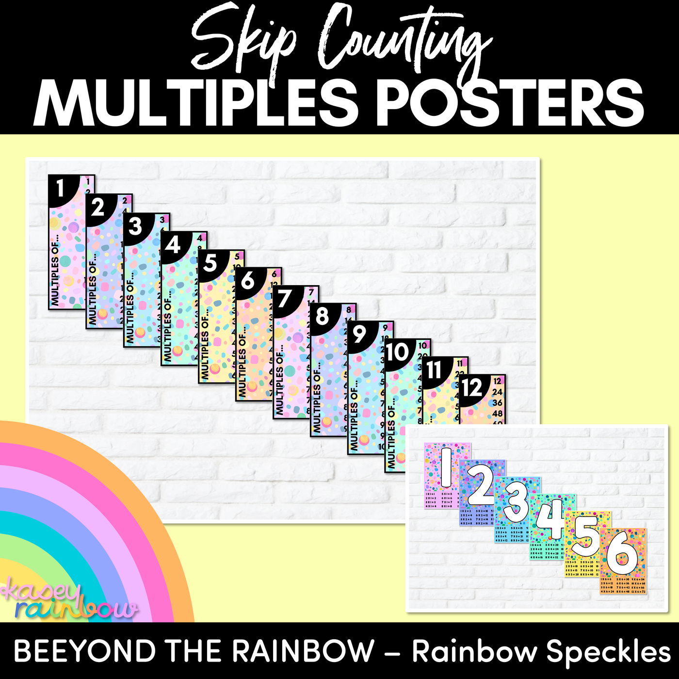 MULTIPLES & SKIP COUNTING POSTERS - The Kasey Rainbow Collection - Rainbow Speckles