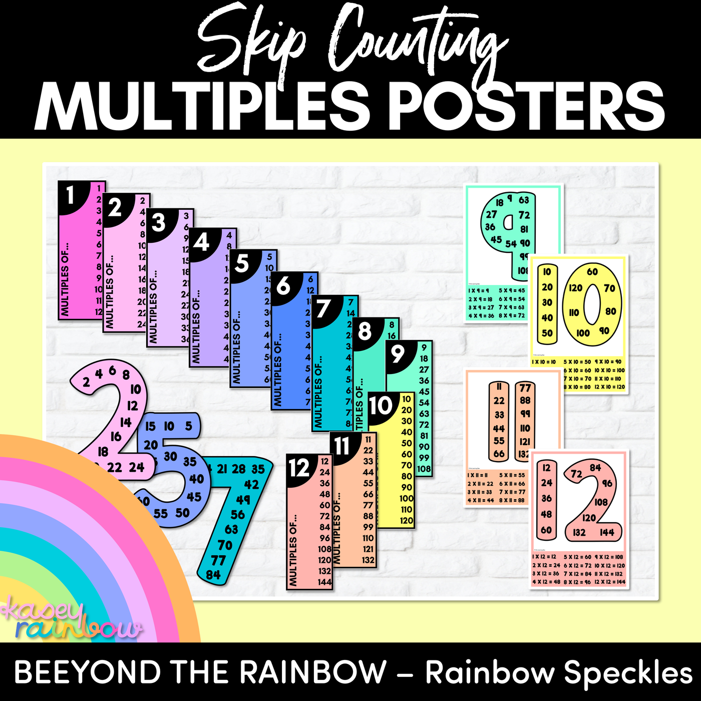 MULTIPLES & SKIP COUNTING POSTERS - The Kasey Rainbow Collection - Rainbow Block Colours