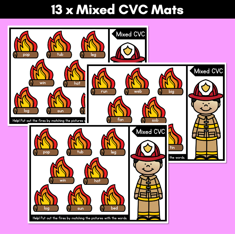 CVC WORD GAMES - Fire Fighter Themed Phonics Activities for Kindergarten