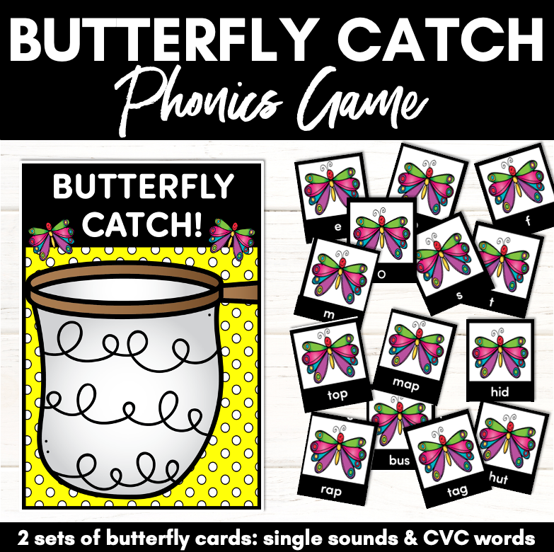 Alphabet & CVC Word Phonics Game for Kindergarten - Butterfly Catch