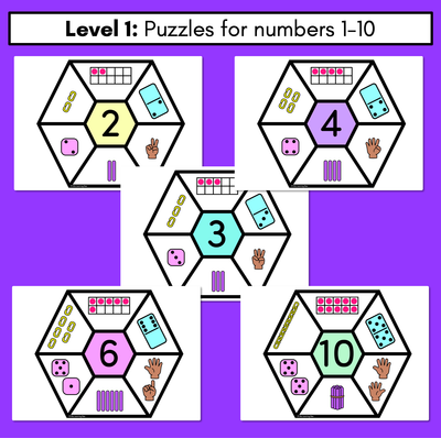 Number Hexagons 1-20 - Kindergarten Maths Puzzle with manipulatives