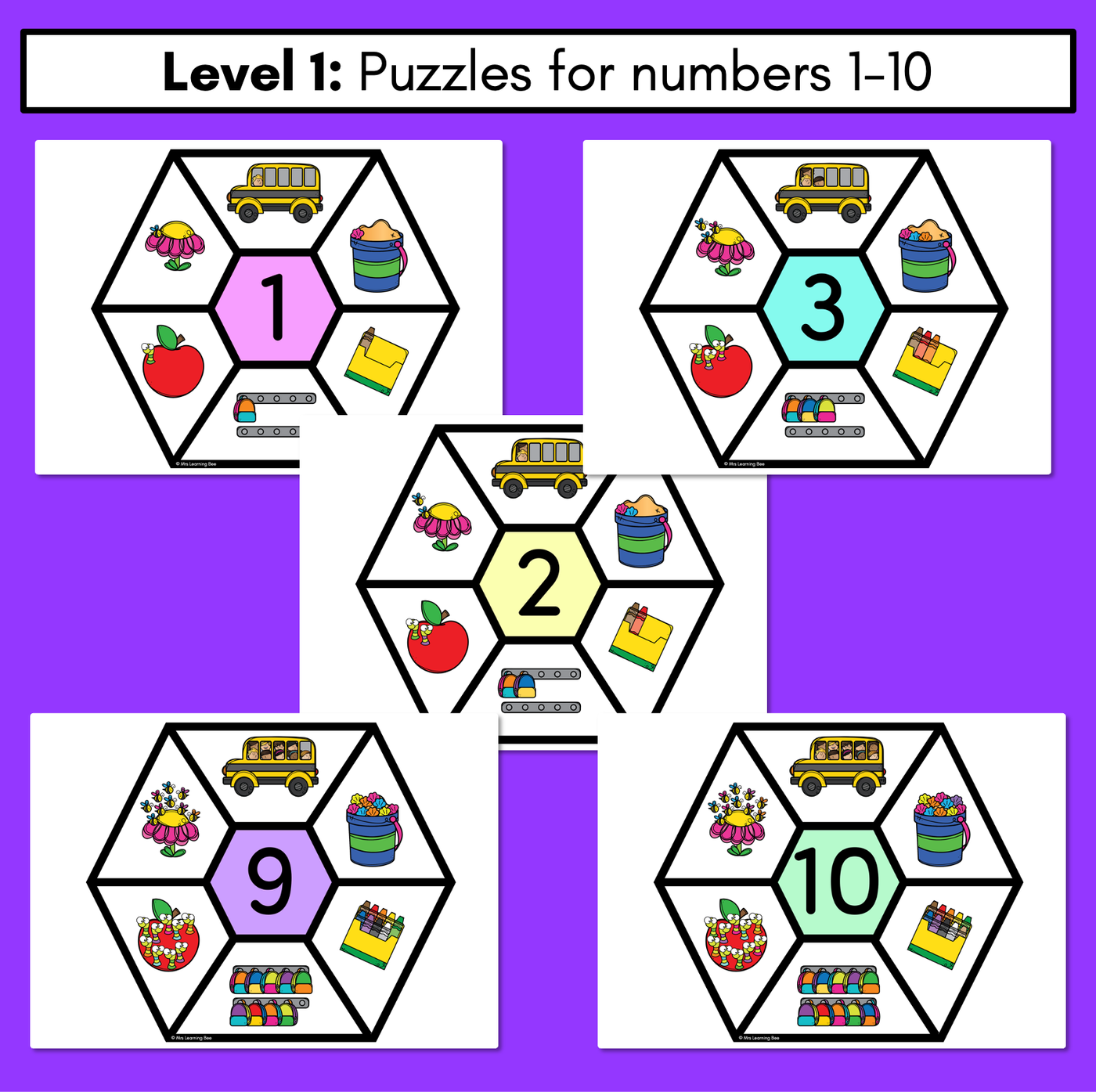 Number Hexagons 1-20 - Kindergarten Maths Puzzle with number pictures