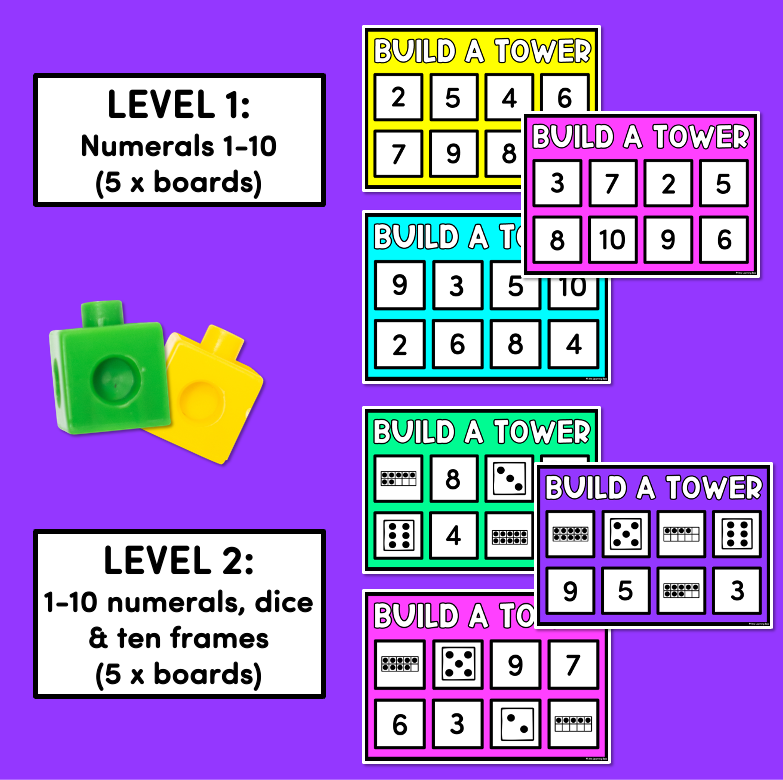 Kindergarten Math Build A Tower - Numbers 1 - 10 (Level 1)