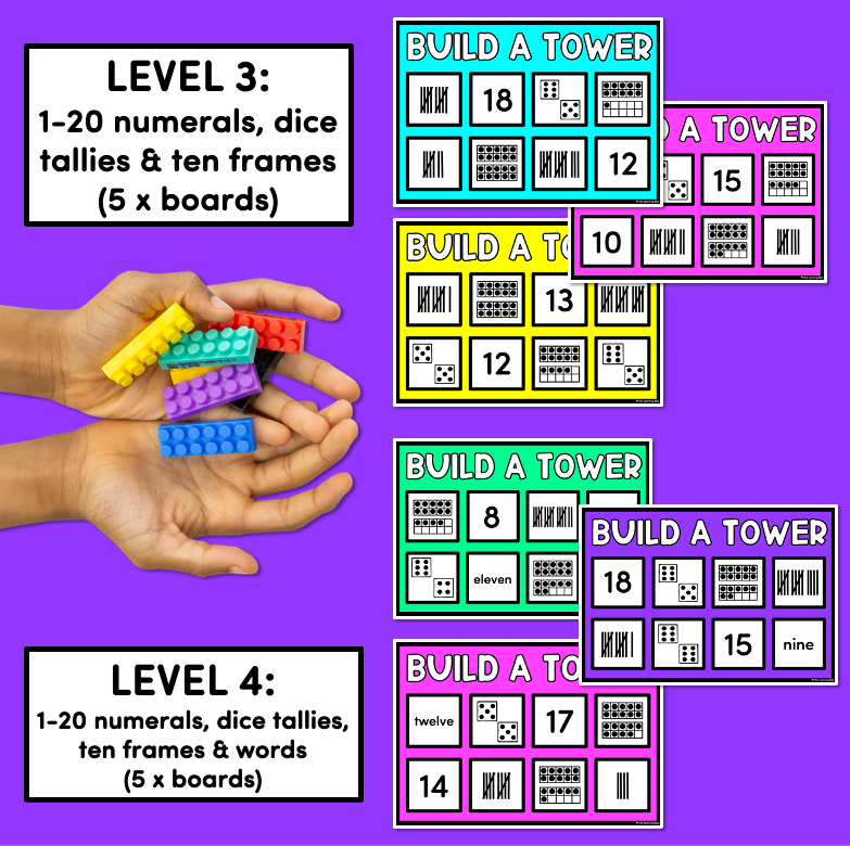 Kindergarten Math Build A Tower - Numbers 1 - 20 (Level 2)