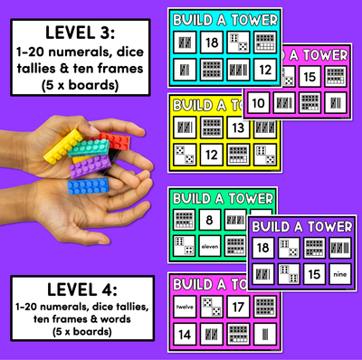 Kindergarten Math Build A Tower - Numbers 1 - 20 (Level 2)