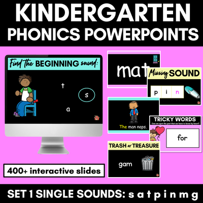 Kindergarten Phonics PowerPoints Set 1 - s a t p i n m g