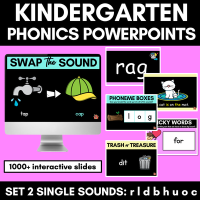 Kindergarten Phonics PowerPoints Set 2- r l d b h o u c