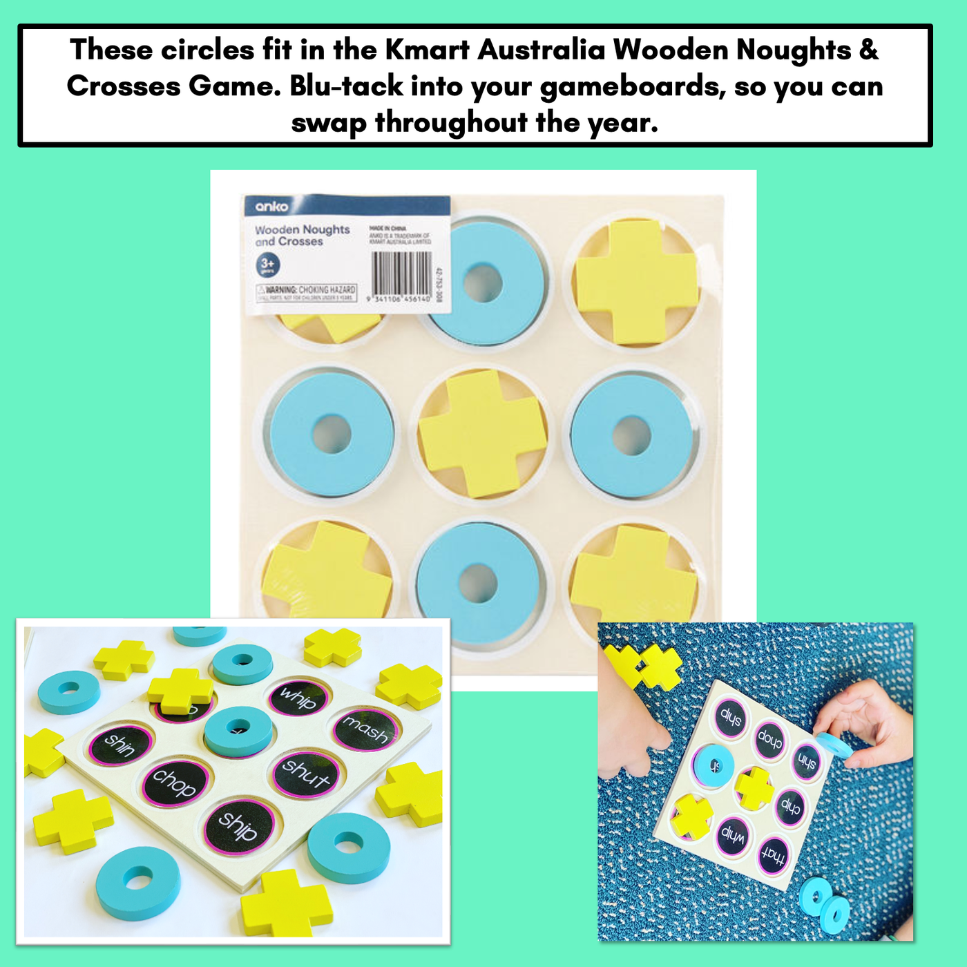 Noughts and Crosses Templates for Kmart Wooden Game - EDITABLE