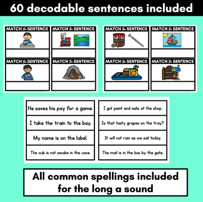 Long Vowel A Decodable Sentences FREEBIE - Read and Match