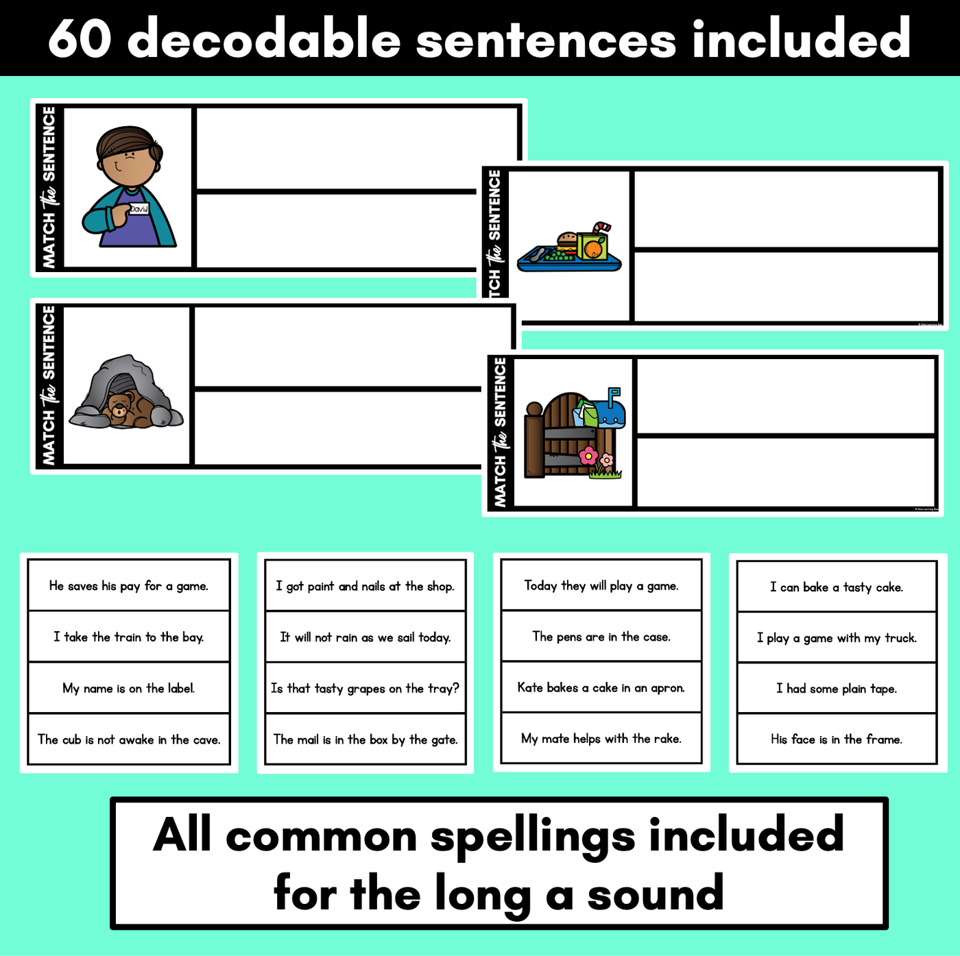 Long Vowel A Word Decodable Sentences FREEBIE - Read, Match & Write