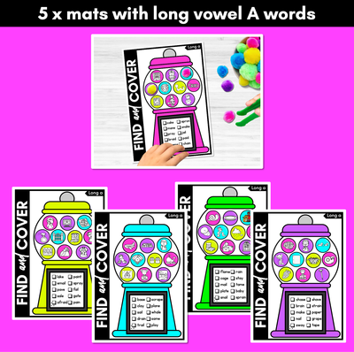 Long Vowel A Words - Find & Cover No Prep Phonics Game for Long Vowel Sounds