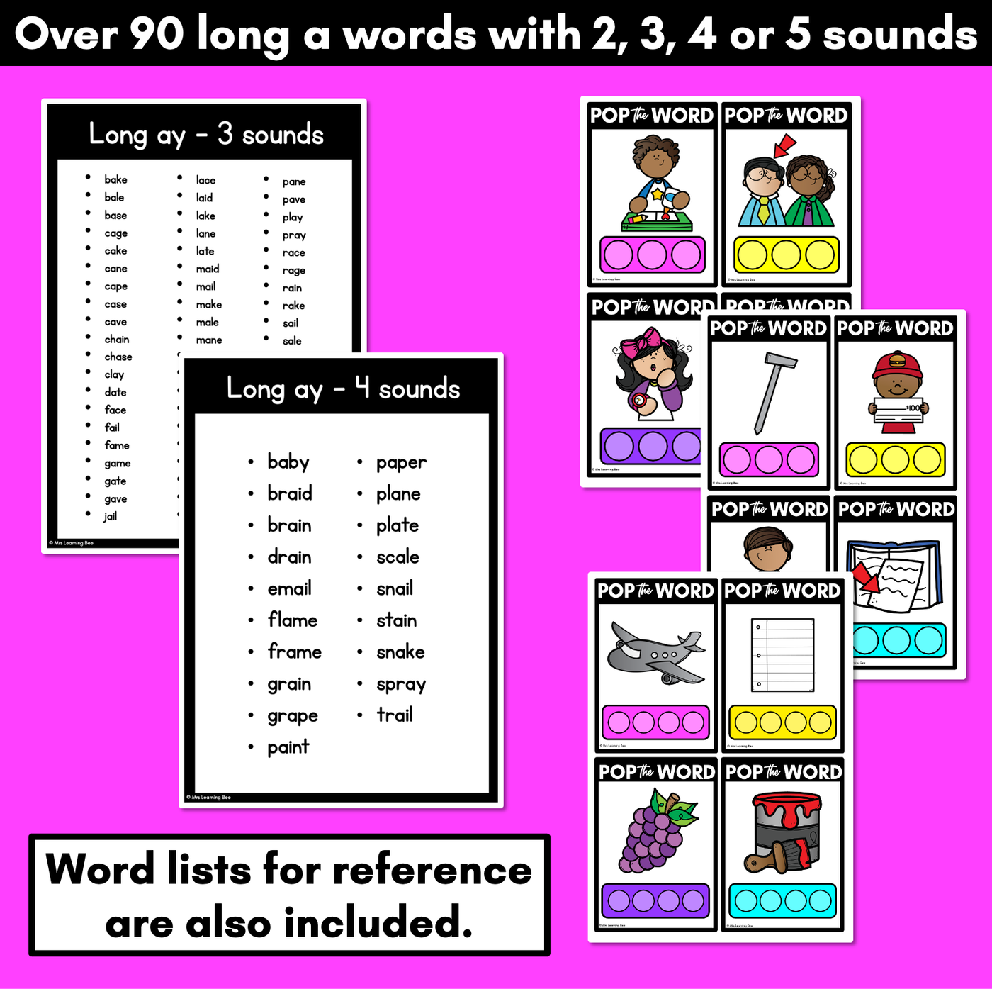 LONG VOWEL A POPPIT TASK CARDS - Phonemic Awareness + Word Mapping