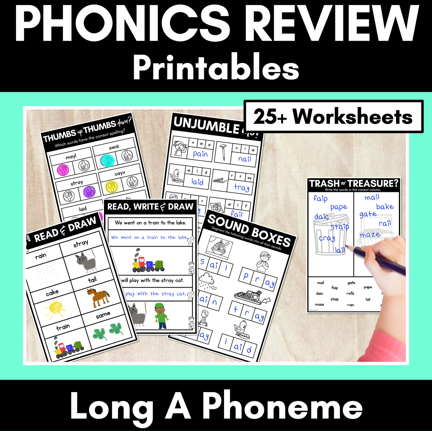Long Vowel A Worksheets FREEBIE - PHONICS REVIEW for Long Vowel Sounds