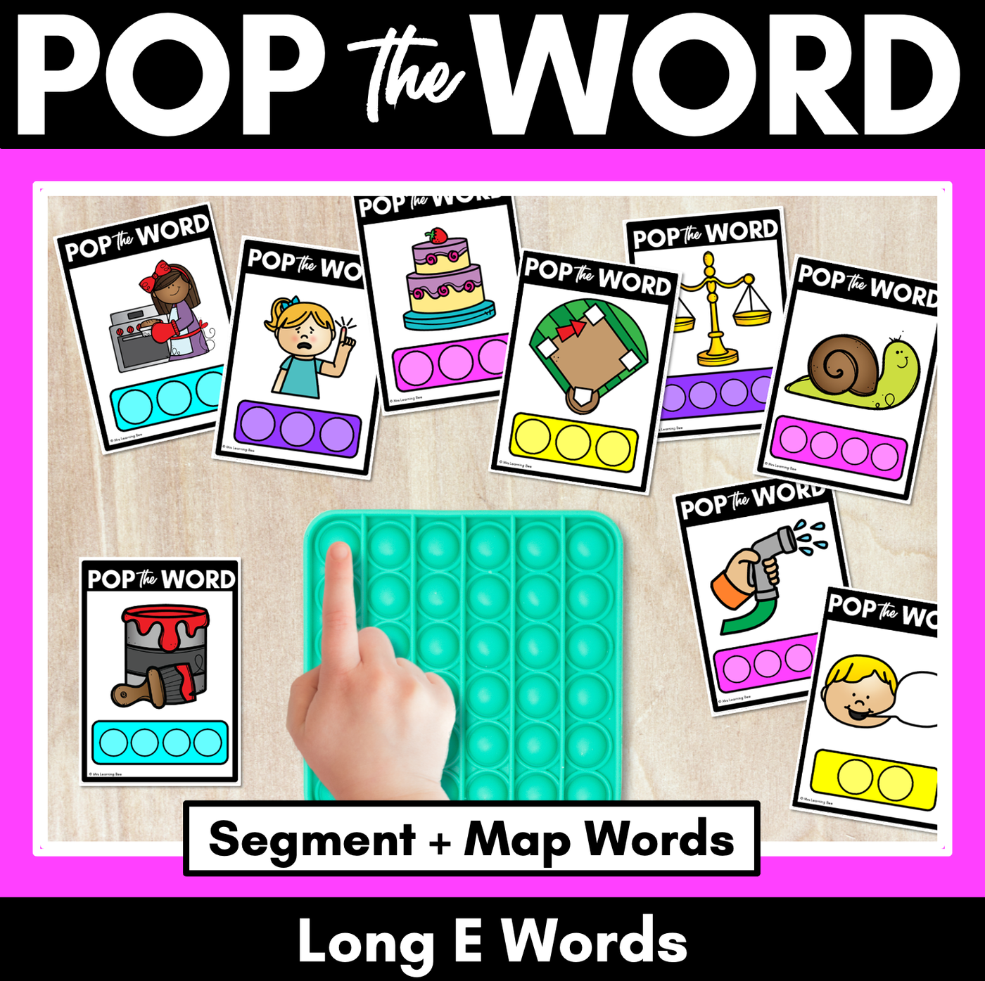 LONG VOWEL E POPPIT TASK CARDS - Phonemic Awareness + Word Mapping