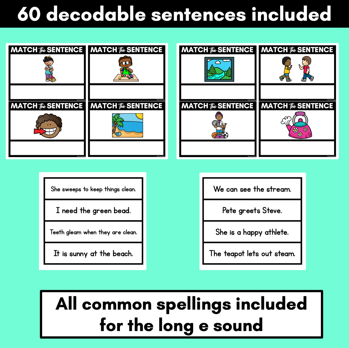 Long Vowel E Decodable Sentences - Read and Match