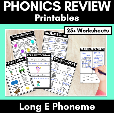 Long Vowel E Worksheets - PHONICS REVIEW for Long Vowel Sounds