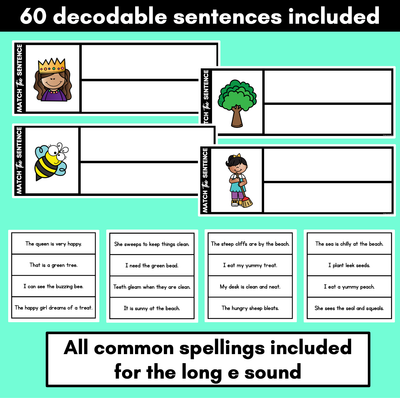 Long Vowel E Word Decodable Sentences - Read, Match & Write