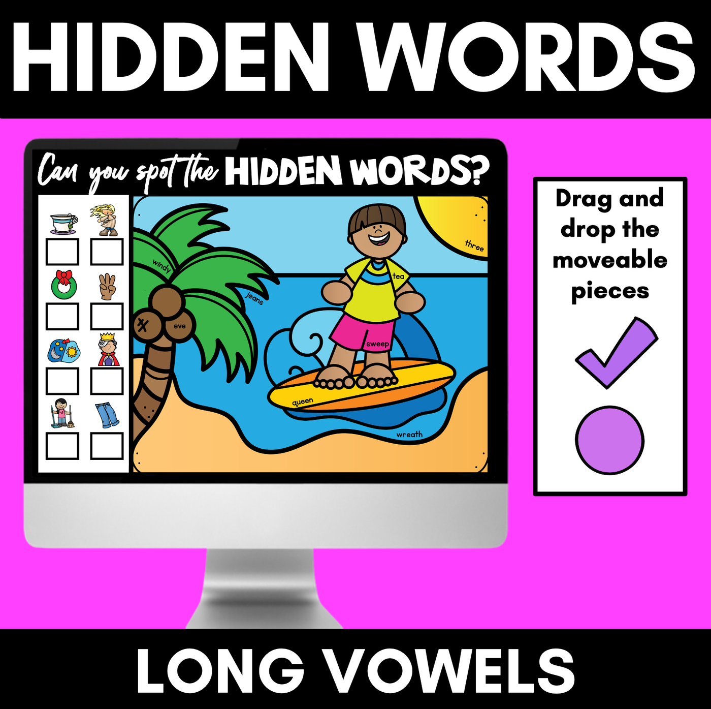 LONG VOWEL HIDDEN WORDS SLIDES - Digital Phonics Game