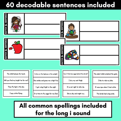 Long Vowel I Word Decodable Sentences - Read, Match & Write